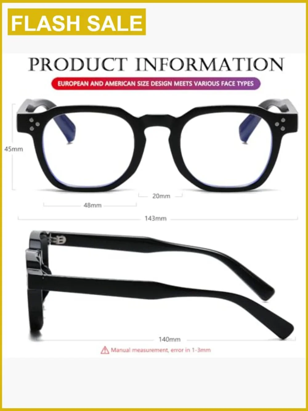 Retro Square Blue Light Blocking Glasses Unisex Thick Frame Computer Eyewear
